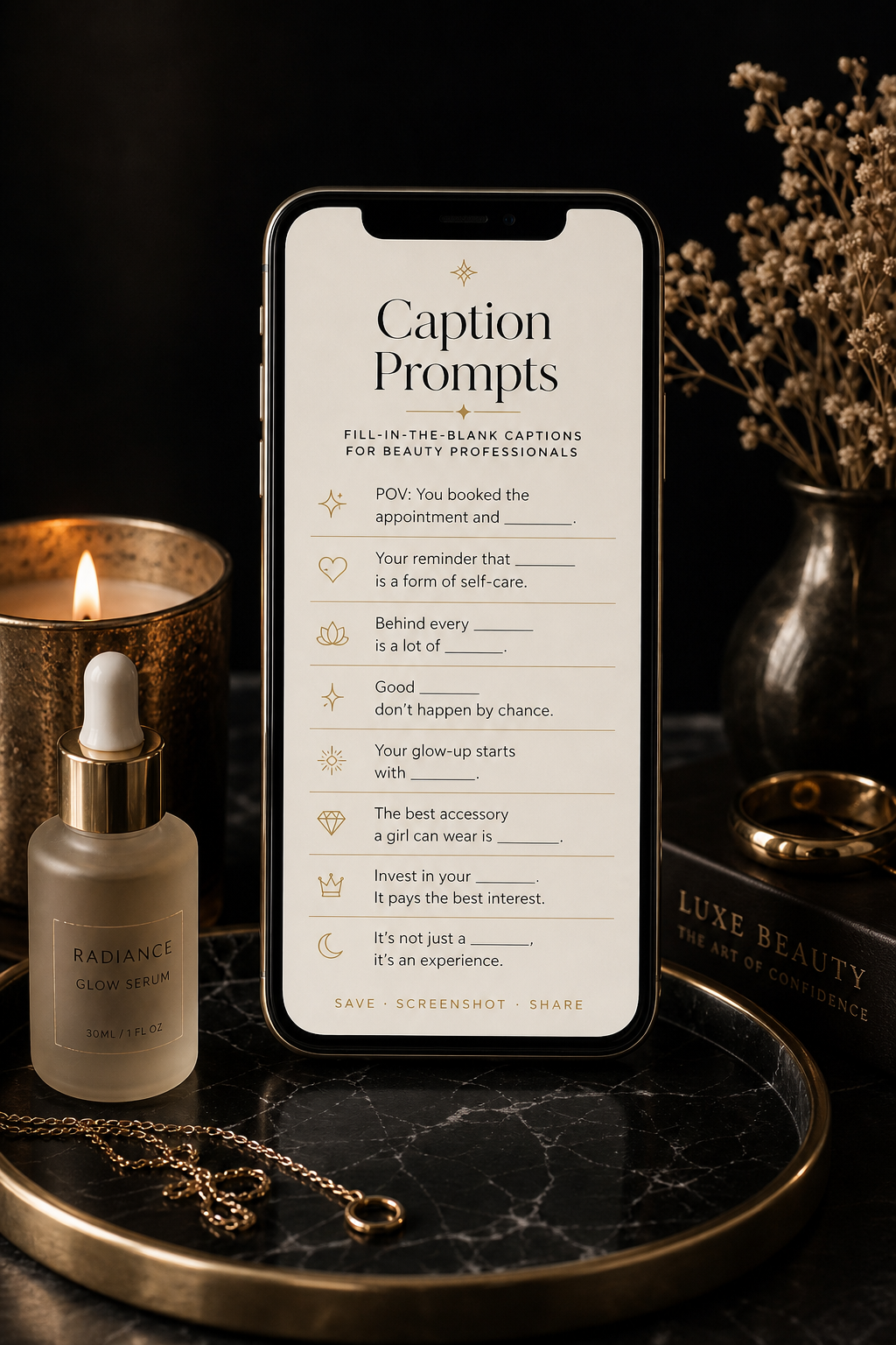 Preview of the Caption Prompts page from the AI Content Prompts library